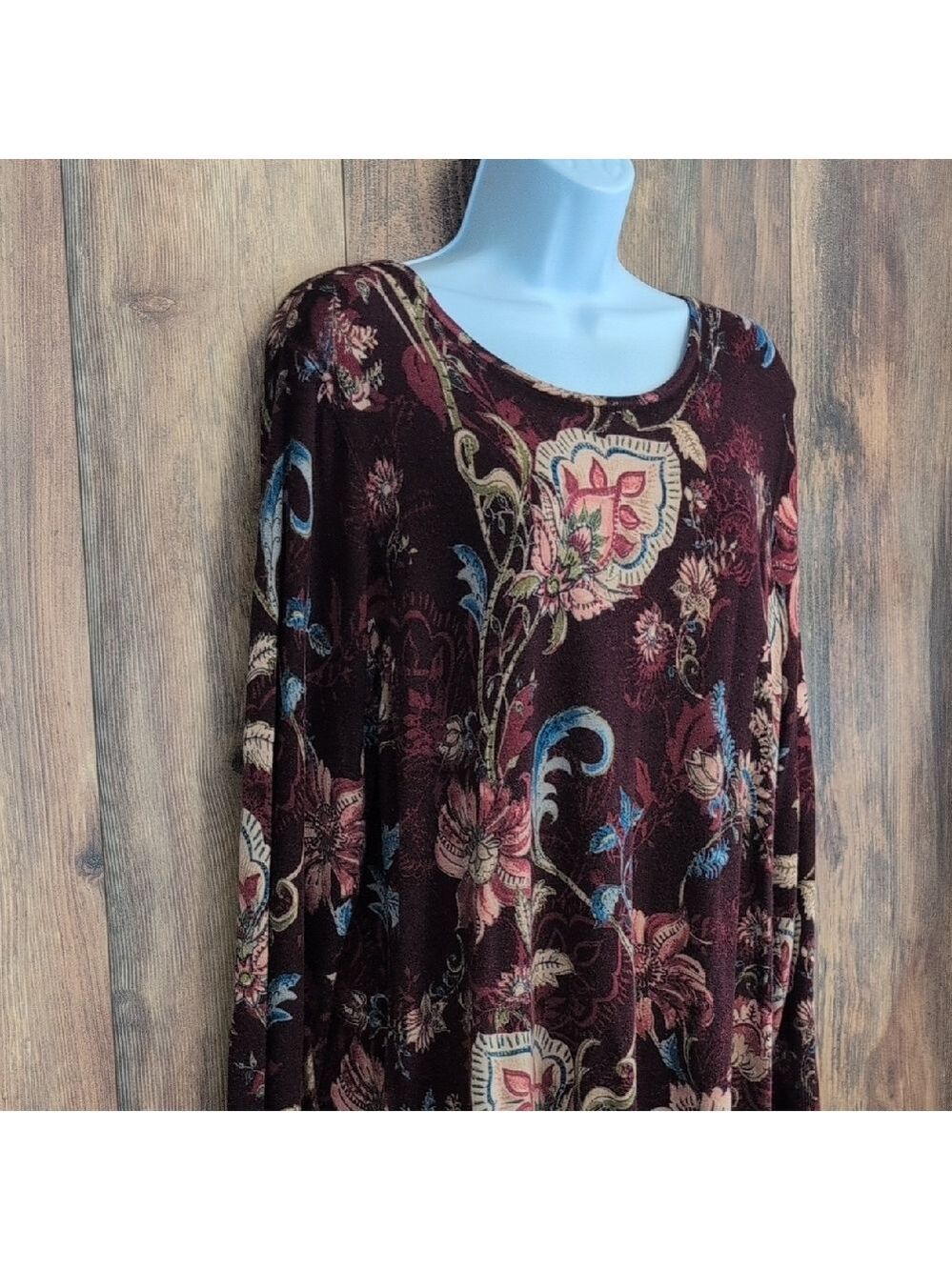 Chico's Burgundy Floral Long Sleeve Sweater L                               D318